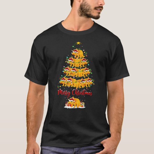 Xmas Lights Santa Triceratops Dinosaur Christmas Tシャツ (正面)