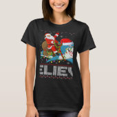 Xmas Lights Shark Believe Ugly Santa Riding Shark  Tシャツ (正面)
