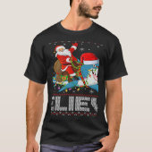 Xmas Lights Shark Believe Ugly Santa Riding Shark  Tシャツ (正面)