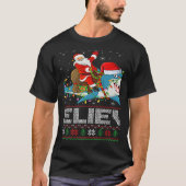 Xmas Lights Shark Believe Ugly Santa Riding Shark  Tシャツ (正面)
