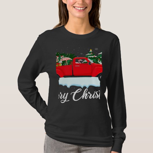 Xmas Lights Tree Santa Flamingo Red Truck Merry Ch Tシャツ (正面)