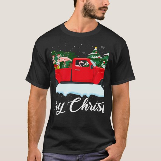 Xmas Lights Tree Santa Flamingo Red Truck Merry Ch Tシャツ (正面)
