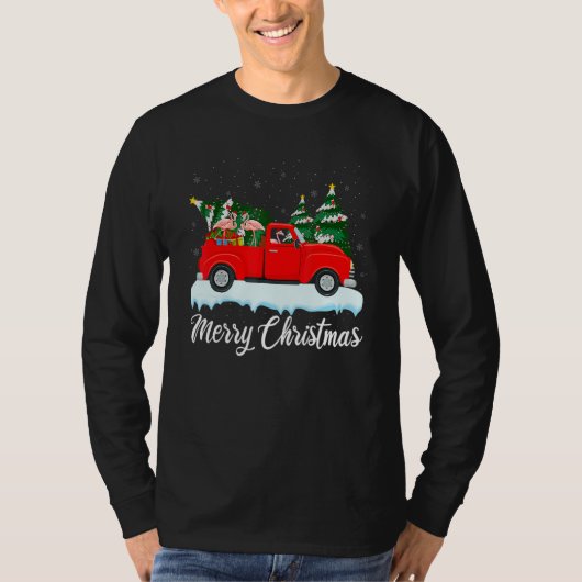 Xmas Lights Tree Santa Flamingo Red Truck Merry Ch Tシャツ (正面)