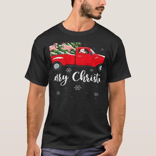 Xmas Lights Tree Santa Ride Flamingo Red Truck Chr Tシャツ (正面)