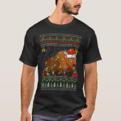 Xmas Lights Ugly Sweater Style Santa Bison Christm Tシャツ (正面)