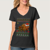 Xmas Lights Ugly Sweater Style Santa Bison Christm Tシャツ (正面)
