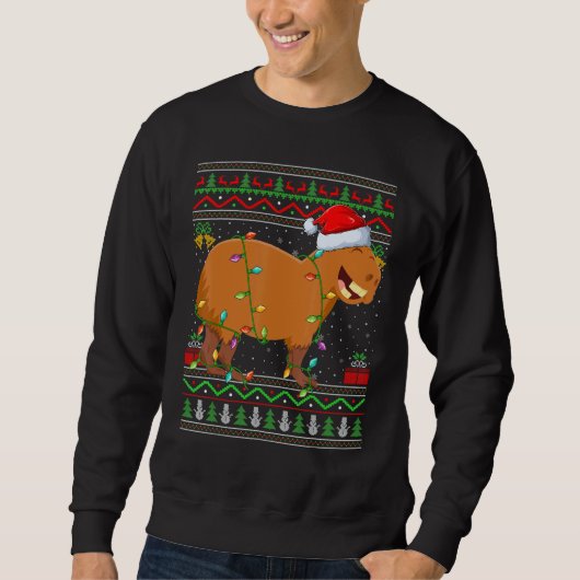 Xmas Lights Ugly Sweater Style Santa Capybara Chri スウェットシャツ (正面)