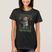 Xmas Lights Ugly Sweater Style Santa Dinosaur Chri Tシャツ (正面)