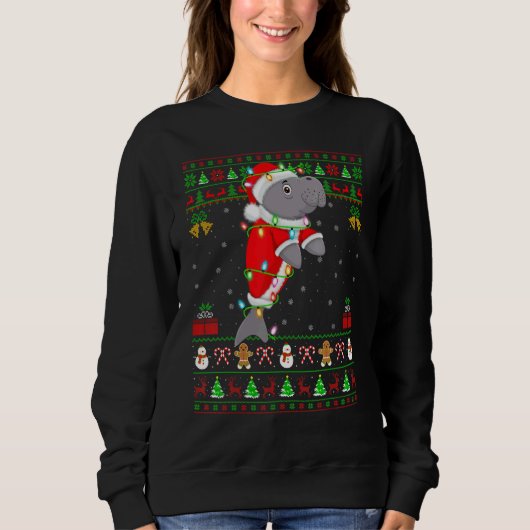 Xmas Lights Ugly Sweater Style Santa Manatee Chris スウェットシャツ (正面)