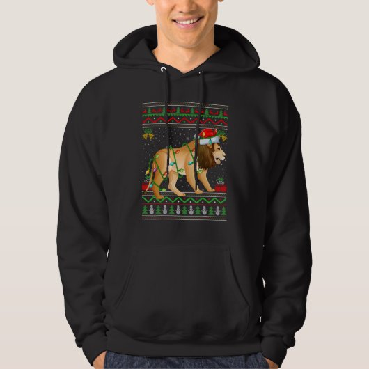 Xmas Lights Ugly Sweater Style Santa Mountain Lion パーカ (正面)