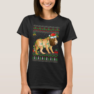 Xmas Lights Ugly Sweater Style Santa Mountain Lion Tシャツ