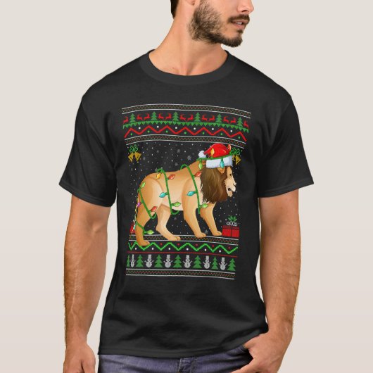 Xmas Lights Ugly Sweater Style Santa Mountain Lion Tシャツ (正面)