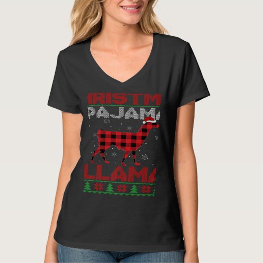 Xmas Llama Red Buffalo Plaid Ugly Llama Christmas  Tシャツ (正面)
