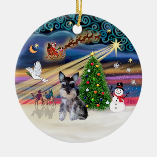 Xmas Magic - シュナウザーの子犬 (Z) セラミックオーナメント (正面)
