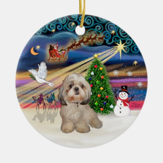 Xmas Magic - シーツゥー犬 (Y) セラミックオーナメント (正面)