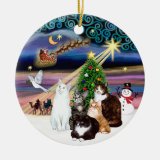 Xmas Magic - 猫5匹 (ASH) セラミックオーナメント