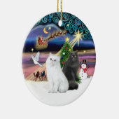 Xmas Magic - 白と黒のペルシャ猫 セラミックオーナメント (右)
