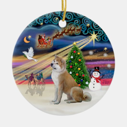 Xmas Magic - 秋田犬 2 セラミックオーナメント (正面)