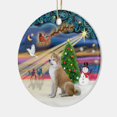 Xmas Magic - 秋田犬 2 セラミックオーナメント (左)