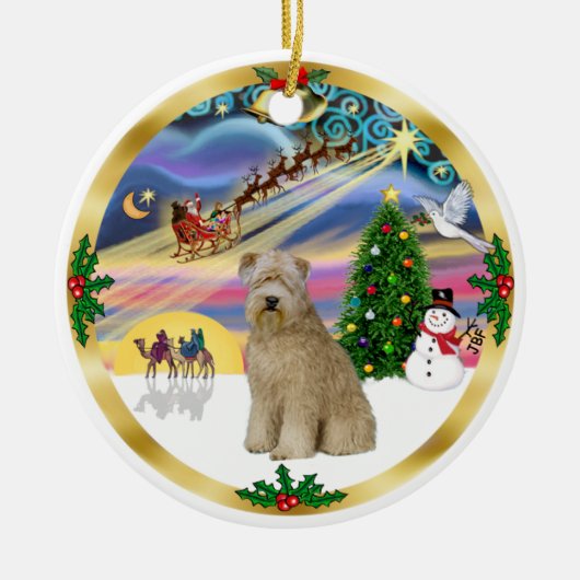 Xmas Magic-Wheaten Terrier 8 セラミックオーナメント (正面)