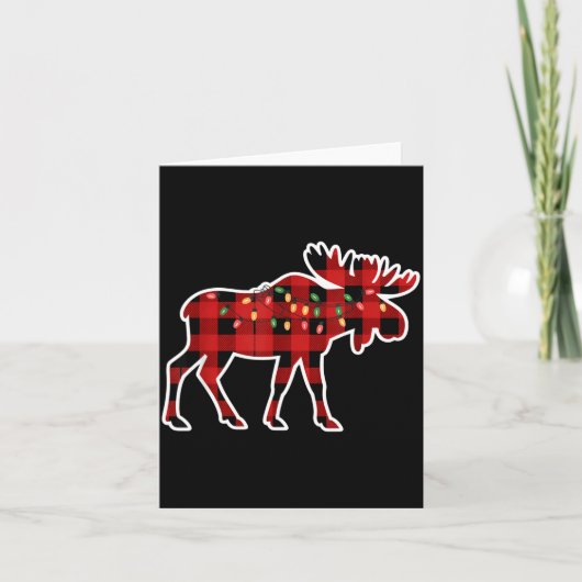 Xmas Moose Red And Black Buffalo Plaid Christmas L カード (正面)