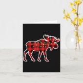 Xmas Moose Red And Black Buffalo Plaid Christmas L カード (黄色い花)