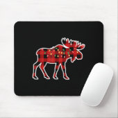 Xmas Moose Red And Black Buffalo Plaid Christmas L マウスパッド (マウス)