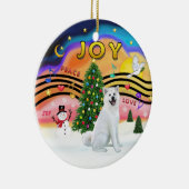 Xmas Music - 秋田犬 (白) セラミックオーナメント (右)