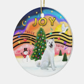 Xmas Music - 秋田犬 (白) セラミックオーナメント (左)
