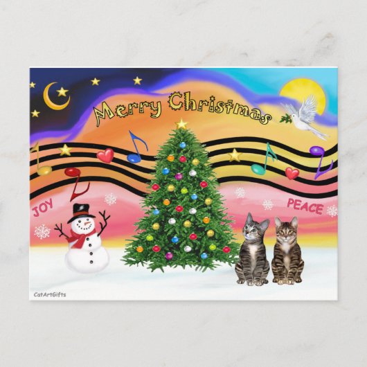 Xmas Music 2 - 2匹の茶トラ猫 シーズンポストカード (正面)