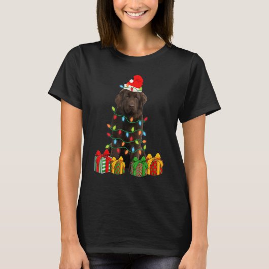 Xmas Newfoundland Dog Christmas Lights Puppy   Tシャツ (正面)