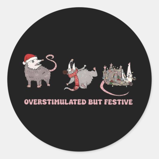 Xmas Opossums Overstimulated But Festive Possum Ch ラウンドシール (正面)