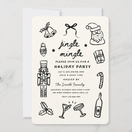 Xmas Party Holiday Hand Drawn Funky Handwritting 招待状 (正面)