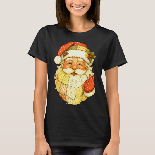 Xmas Patchwork Santa Claus Christmas Funny Mens Wo Tシャツ (正面)