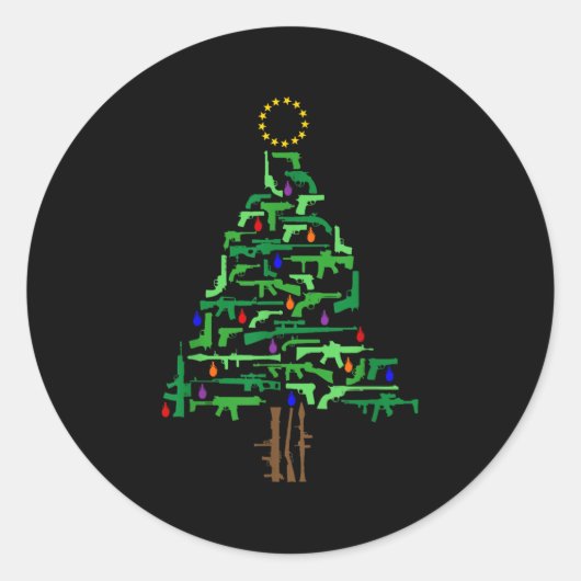 Xmas Patriotic 2nd Amendment Gun Christmas Tree ラウンドシール (正面)