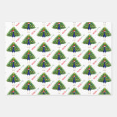 Xmas Peacock Wrapping Paper Flat Sheet Set of 3 ラッピングペーパーシート (正面2)