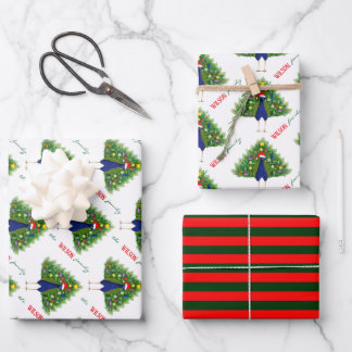 Xmas Peacock Wrapping Paper Flat Sheet Set of 3 ラッピングペーパーシート