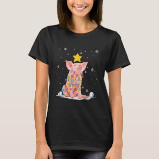 Xmas Pig Animals  Christmas Tree Lights Tシャツ