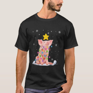 Xmas Pig Animals  Christmas Tree Lights Tシャツ