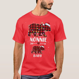 Xmas Plaid Bear Nonnie Baby Polar Pregnancy Announ Tシャツ