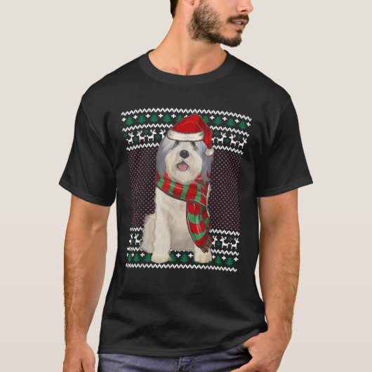 Xmas Polish Lowland Sheepdog Dog Santa Hat Ugly Ch Tシャツ (正面)