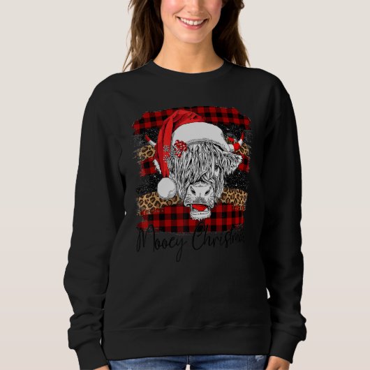 Xmas Red Buffalo Plaid Cow Santa Claus Hat Mooey C スウェットシャツ (正面)
