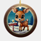 Xmas Reindeer Wildlife North Pole Deer Rustic 🎄🦌 セラミックオーナメント (裏面)