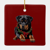 Xmas Rottweiler Dog Christmas With Garland Collar セラミックオーナメント (裏面)
