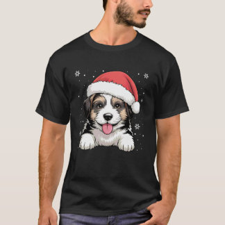Xmas Saint Bernard Dog Wearing Santa Hat Pet Anima Tシャツ