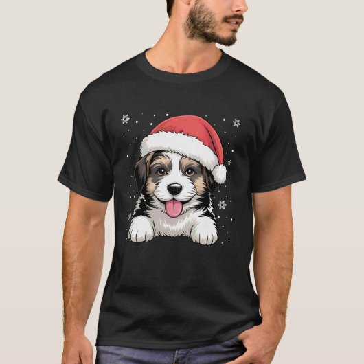 Xmas Saint Bernard Dog Wearing Santa Hat Pet Anima Tシャツ (正面)
