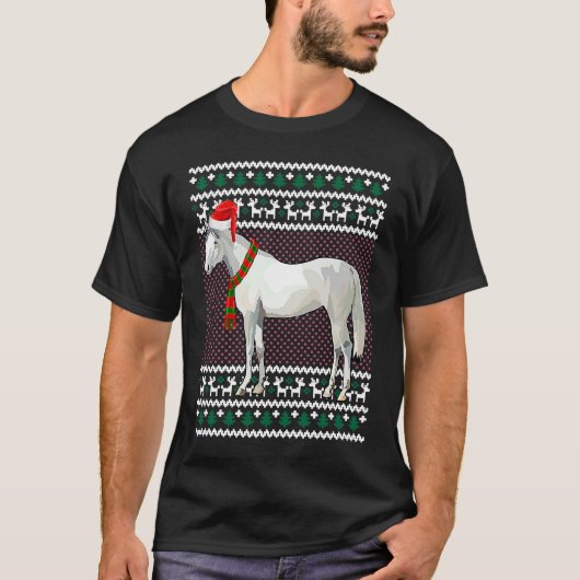Xmas Santa Hat White Horse Ugly Christmas Tシャツ (正面)