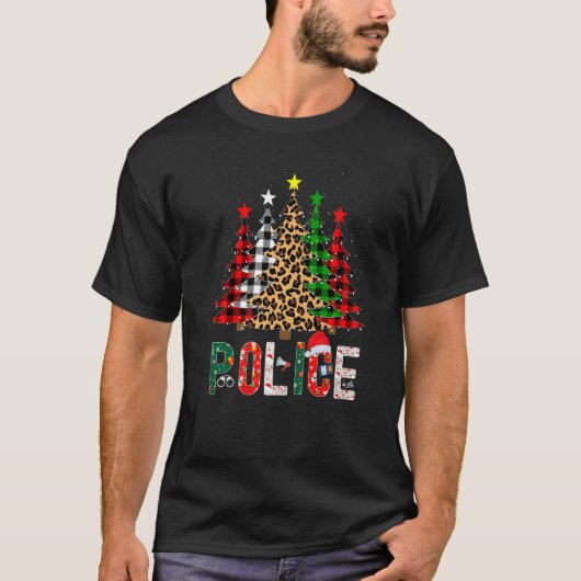 Xmas Santa Police Leopard Plaid Print Christmas Tr Tシャツ (正面)