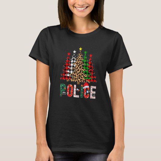 Xmas Santa Police Leopard Plaid Print Christmas Tr Tシャツ (正面)
