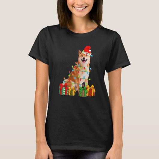 Xmas Shiba Inu Dog Christmas Lights Puppy Tシャツ (正面)